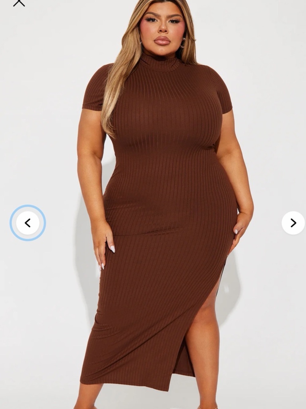 Fashion Nova Karissa Ribbed Mock Neck Maxi Dress - Brown 2x Plus Size